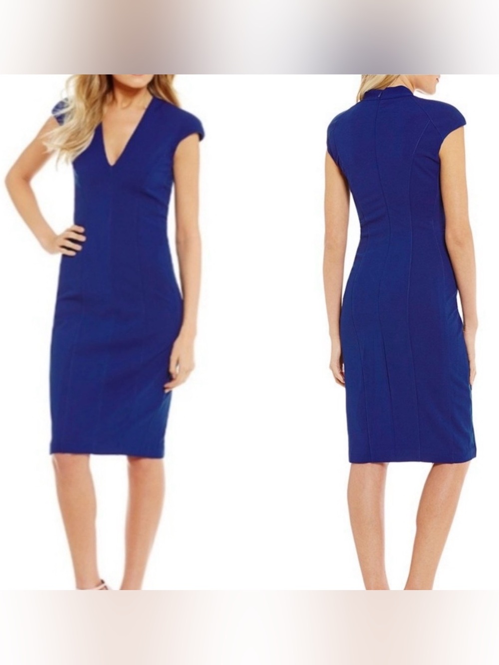 new! Betsey Johnson Cap Sleeve V-Neck Ocean Blue Sheath Dress Size 8